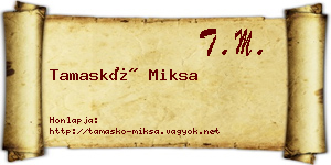 Tamaskó Miksa névjegykártya